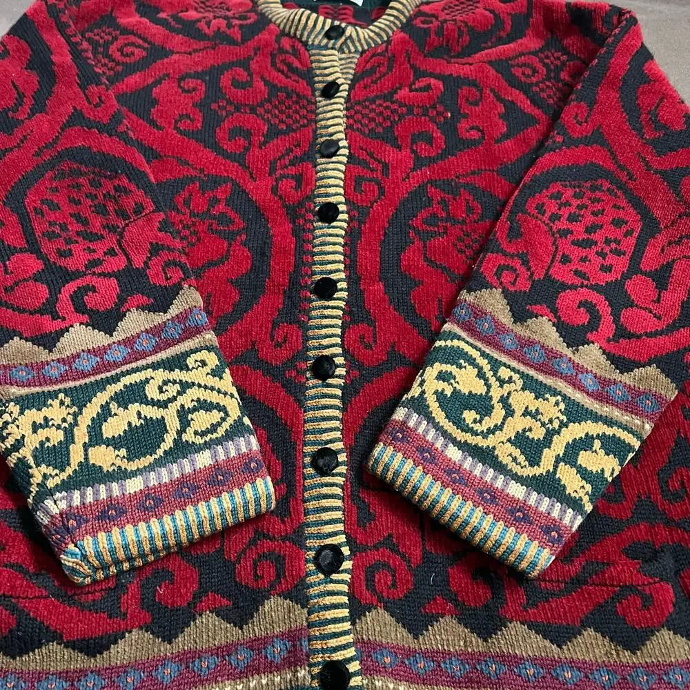 Vintage Maggie White Wool & Cotton Chenille Thick Cardigan Sweater Size  Large